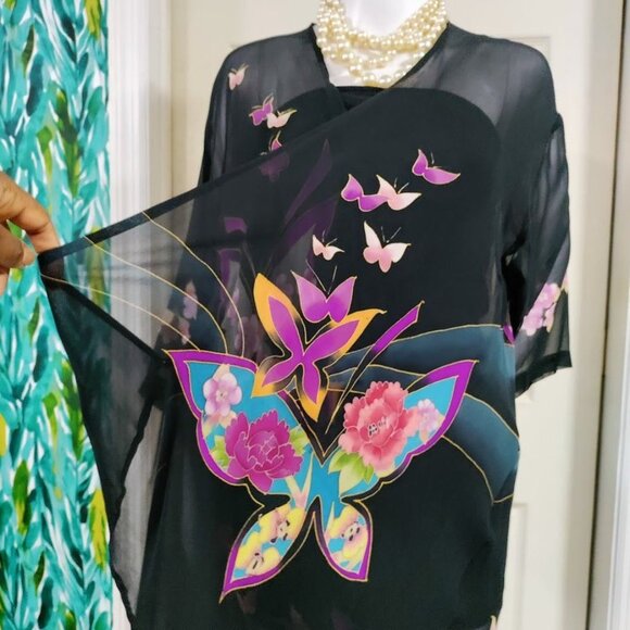 CCC Silk Floral Vintage Black Sheer Wrap S-L - Picture 5 of 11